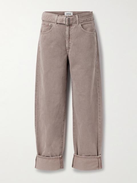 Cuffed Taper Belted Mid-rise Straight-leg Jeans