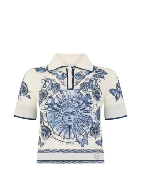 graphic-print polo shirt