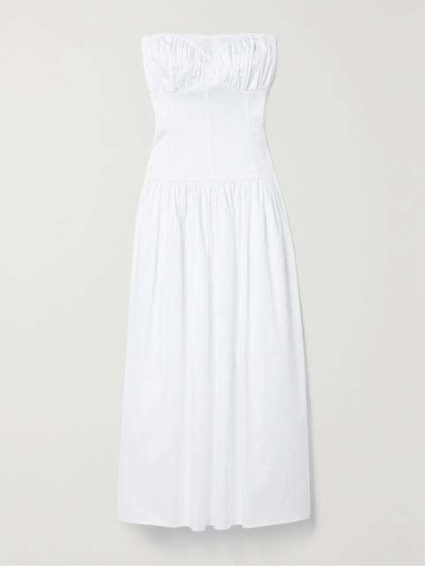 Lauryn Strapless Gathered Cotton-blend Midi Dress