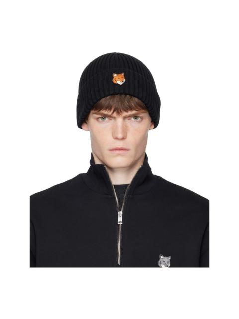 Black Natural Fox Head Beanie