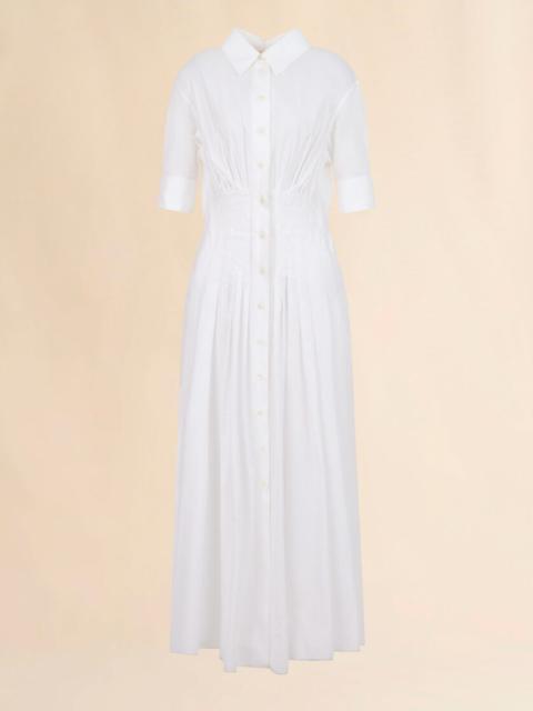 WHITE POPLIN SHIRT DRESS WITH GATHERING
