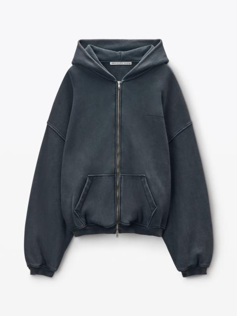 Black Cotton Logo Zip-Up Hoodie