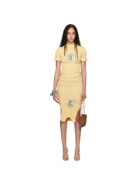 SSENSE Exclusive Yellow Shirred T-shirt Midi Dress