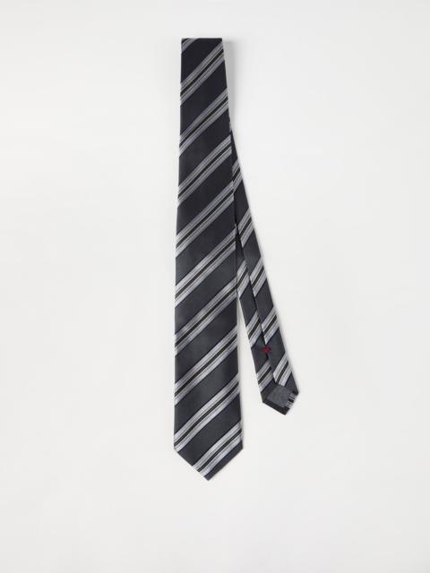 Textured striped silk tie