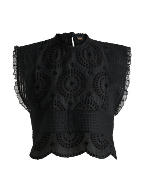 REGULAR-FIT BLOUSE IN COTTON BRODERIE WITH PLEAT DETAILS