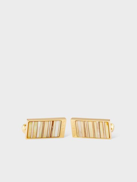 Gold Metallic and Mother of Pearl 'Stripe' Cufflinks