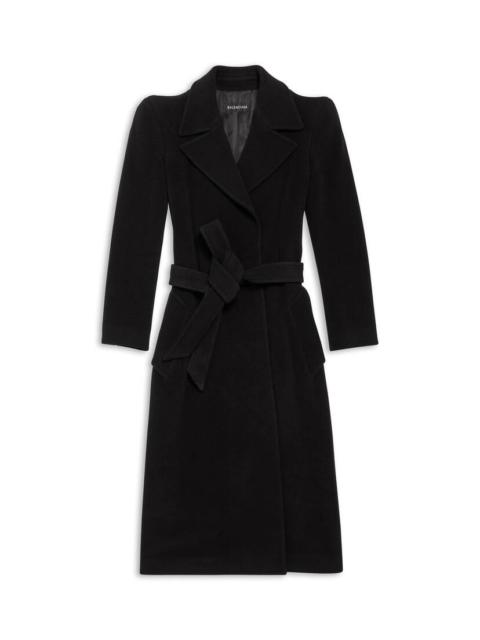 Women's Round Shoulder Fitted Coat in Black