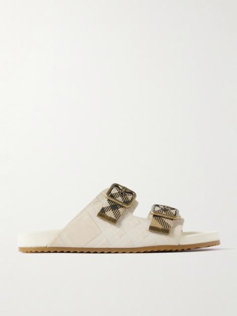 Checked Canvas Jacquard-trimmed Suede Sandals