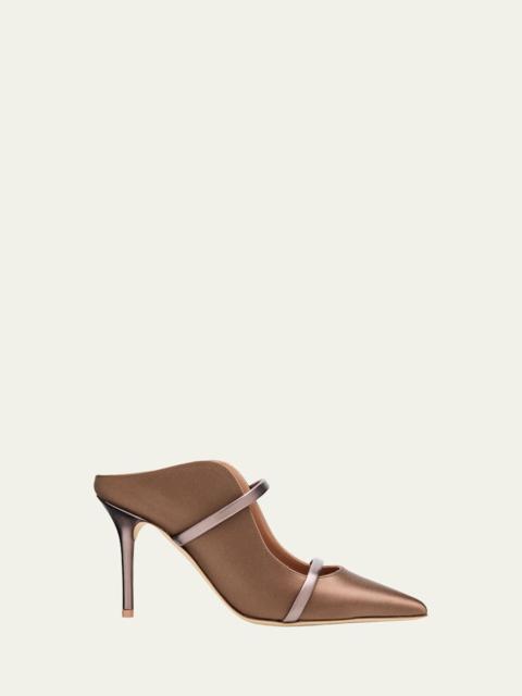 85mm Maureen Satin Mules with Double Metallic Nappa Leather Straps