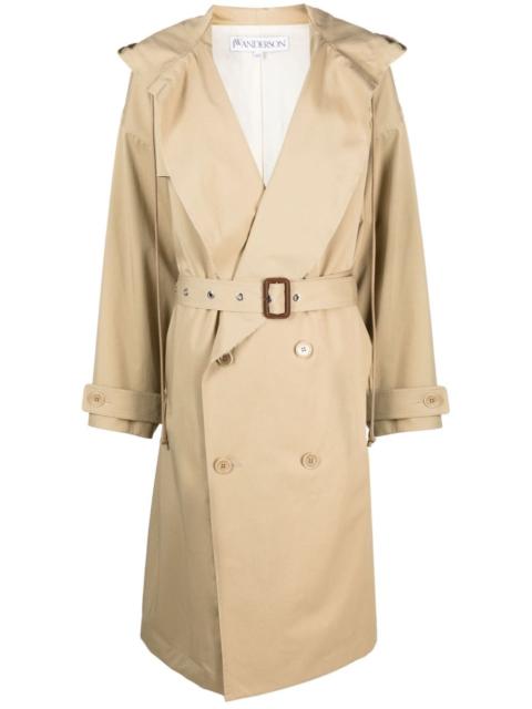 hooded double-breasted trench coat