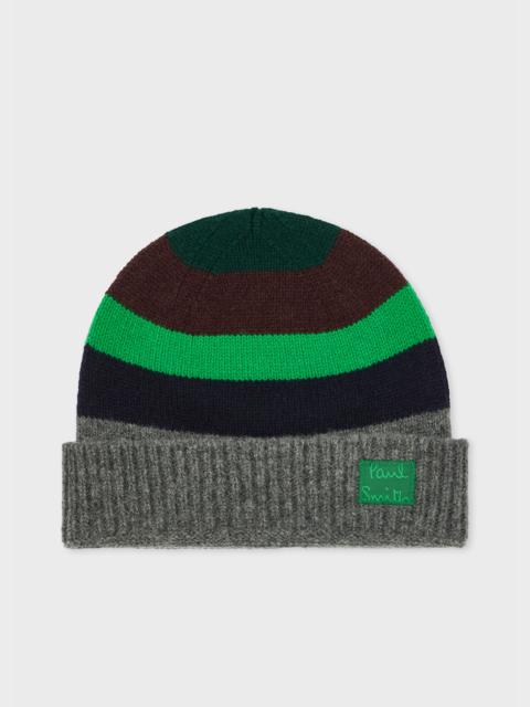 Grey and Green Stripe Wool Beanie