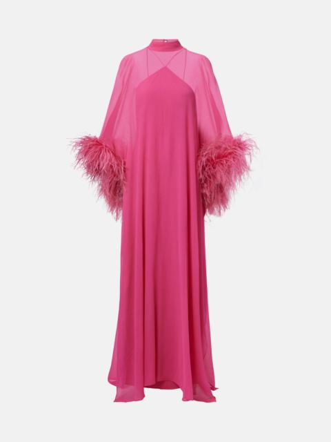 Penelope feather-trimmed silk kaftan