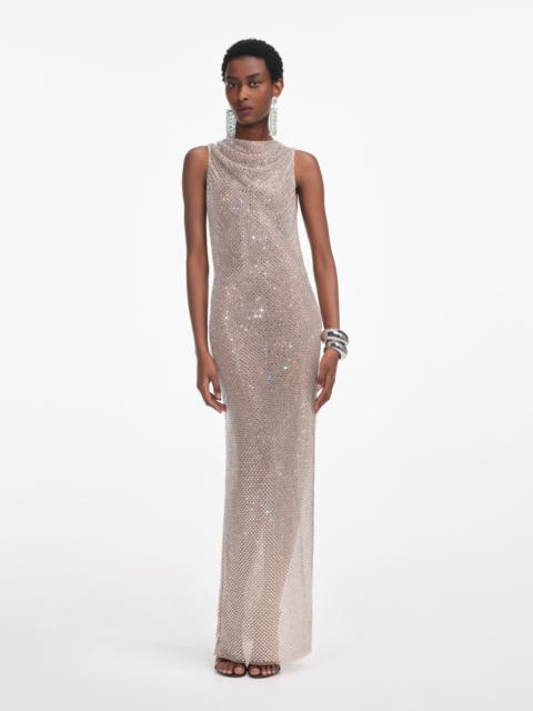 Silver Rhinestone Drape Maxi Dress