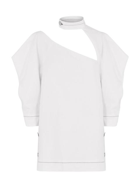 ASYMMETRIC CUTOUT BLOUSE 3/4SL OFF WHITE