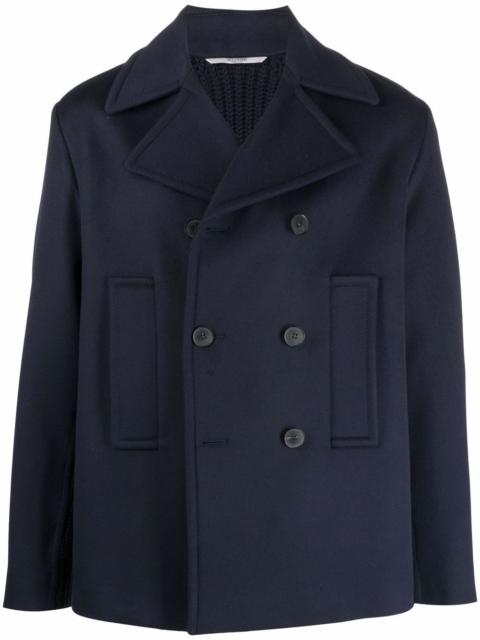 ribbed-panel double-breasted coat
