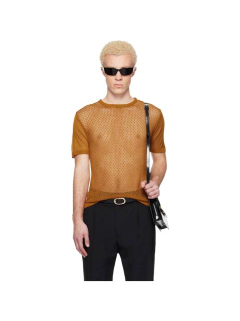 Tan Open Knit Viscose T-shirt
