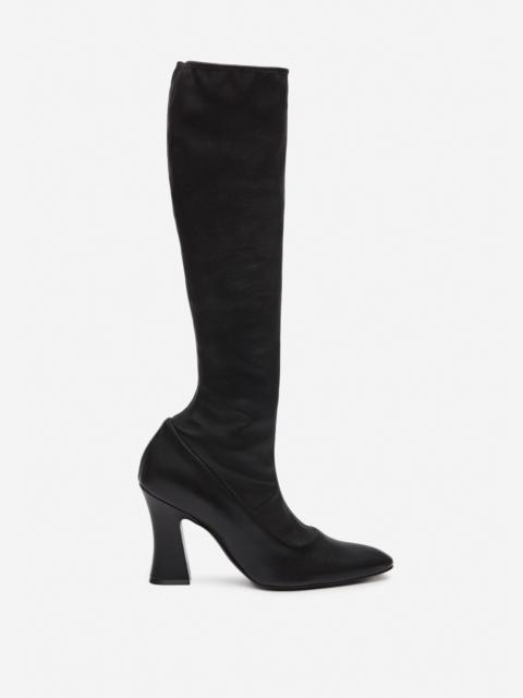 Stretch leather boots in black