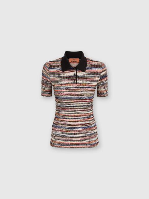 Short-sleeved polo shirt in wool and viscose knit
