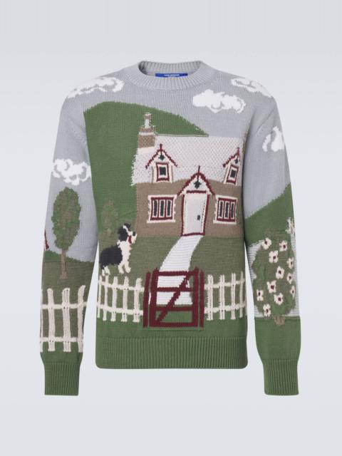 Intarsia cotton and wool sweater