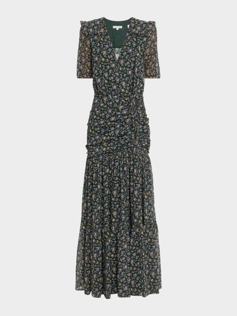 Mick Floral Short-Sleeve Silk Maxi Dress