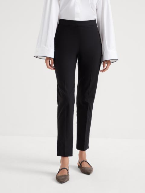 Stretch twisted cotton twill Capri pants with monili