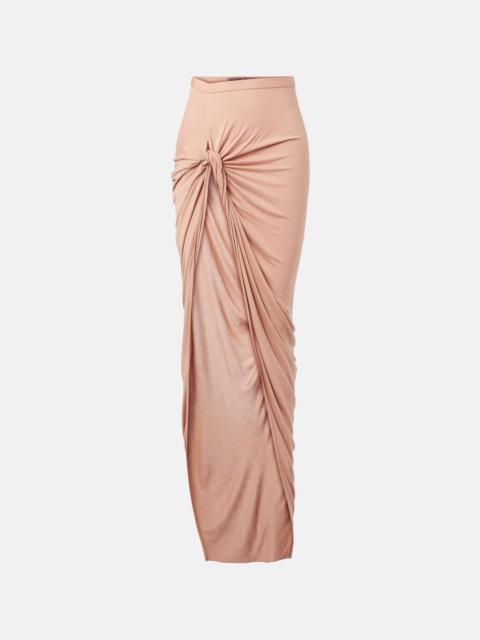 Asymmetric gathered jersey maxi skirt