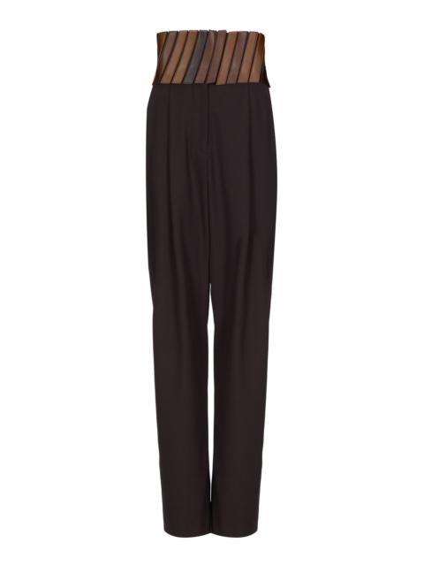 Belted Wool Straight-Leg Pants brown