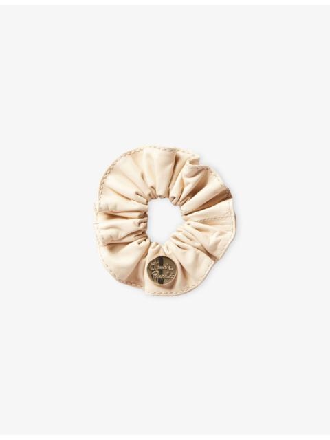 Brand-Plaque Leather Hair Scrunchie