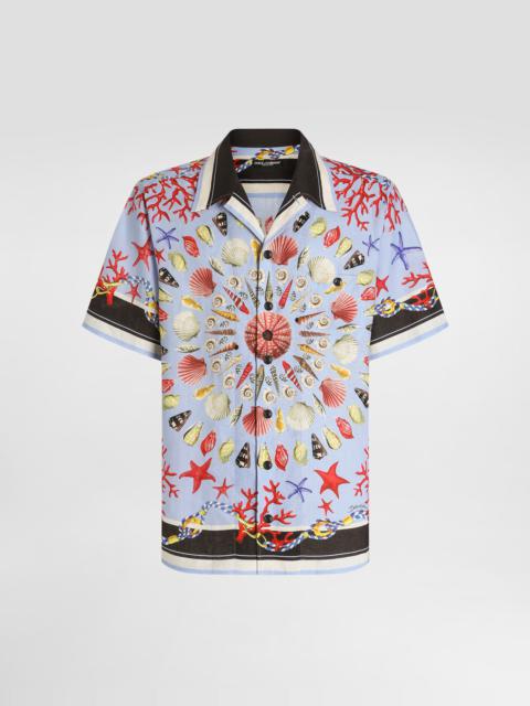 Shell-print hawaii linen canvas shirt