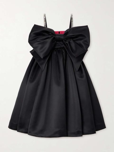 Crystal-embellished bow-detailed satin mini dress