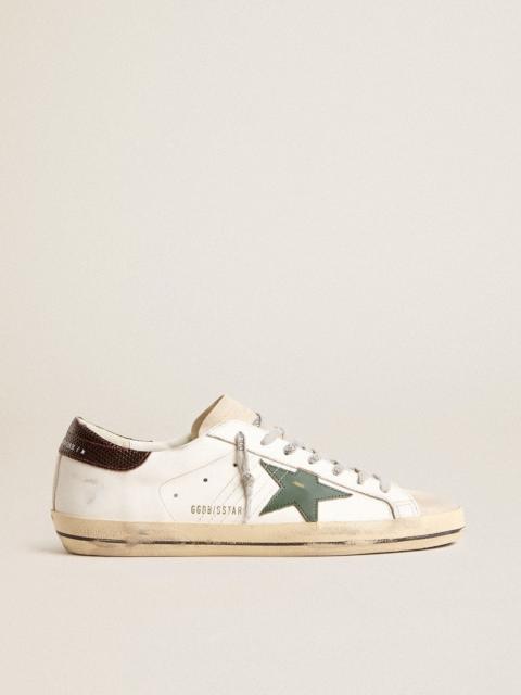 Men’s Super-Star in white leather with green star and animal-print heel tab