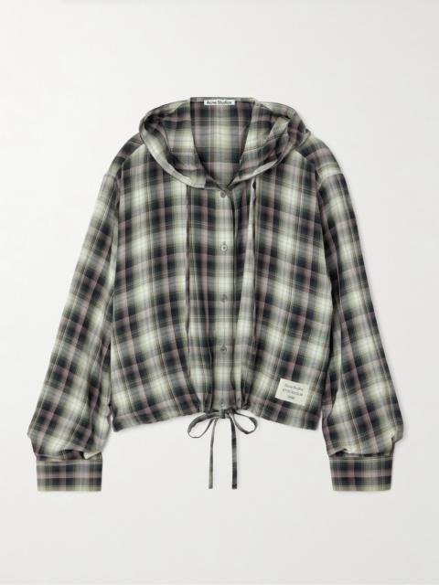 Hooded Appliquéd Checked Woven Shirt
