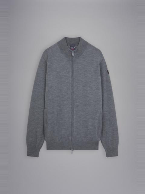 MERINO WOOL FULL ZIP SWEATER WITH ICONIC BADGE