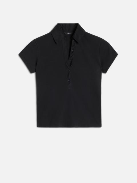 Ribbed Henley Polo in Black