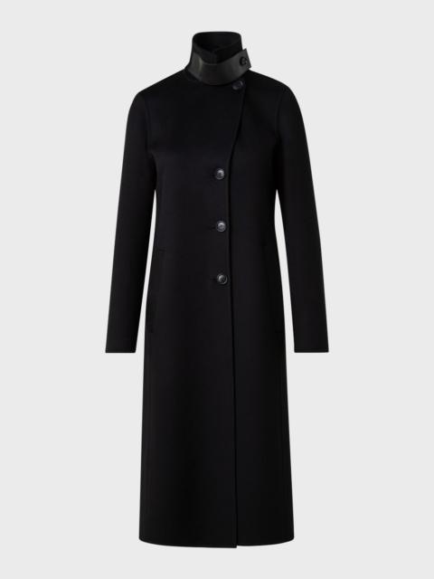 Leather Collar Cashmere Coat