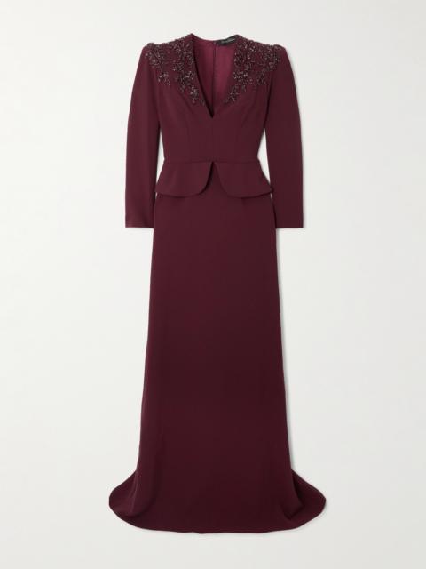 Night Flowering Embellished Stretch-crepe Gown