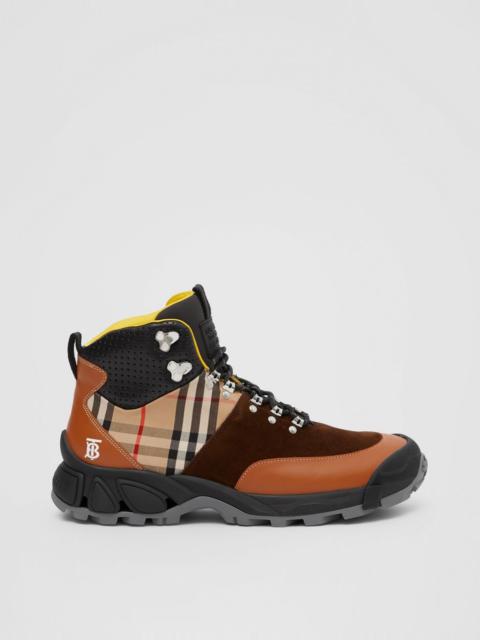 Leather, Vintage Check Cotton and Suede Tor Boots