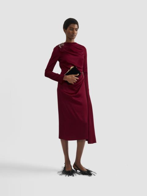 EMBELLISHED SATIN CADY MIDI DRESS