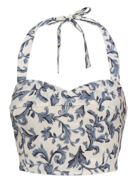 Rue halterneck baroque-print top