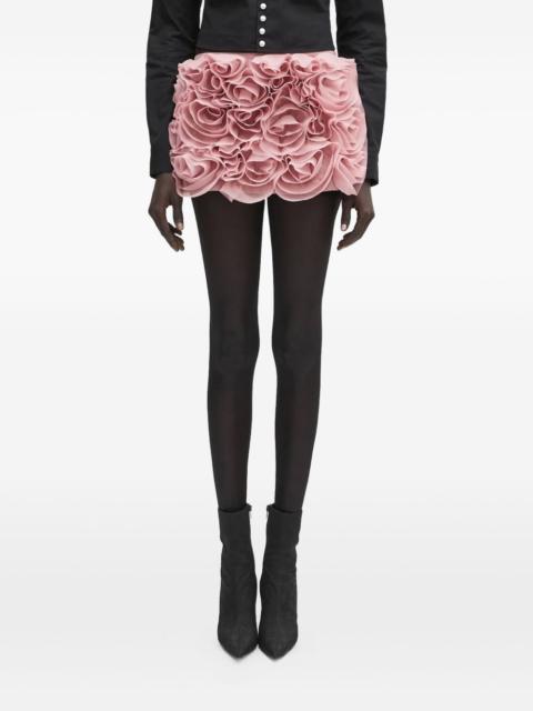 rose-appliqué ruffled skirt