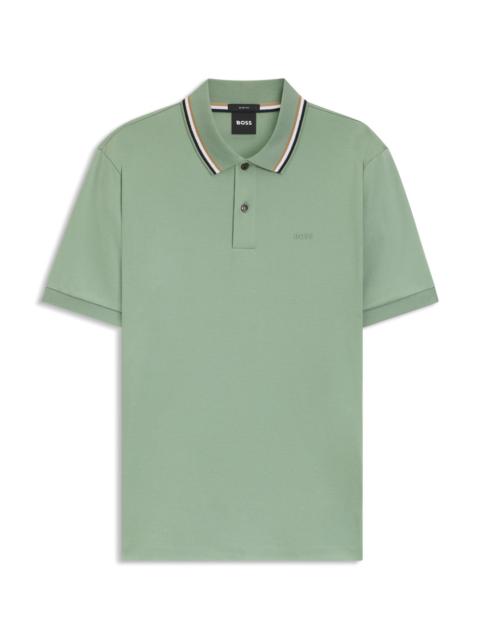 STRIPED-COLLAR SLIM-FIT POLO SHIRT IN COTTON WITH LOGO