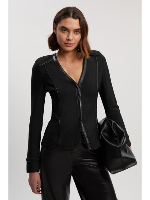 Petite Bandage PU Detail V Neck Top