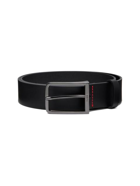 Black Leather Logo-Buckle Belt