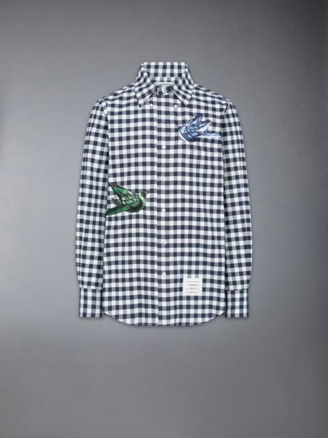 GINGHAM CHECK FLANNEL SATIN STITCH BIRDS SHIRT
