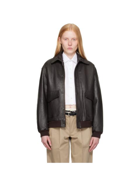 Brown Leather Bomber Jacket