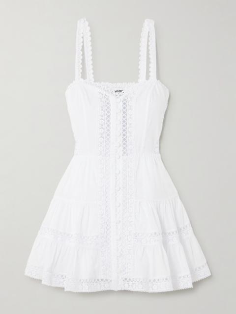 Lenora Tiered Guipure Lace-trimmed Cotton-blend Voile Mini Dress