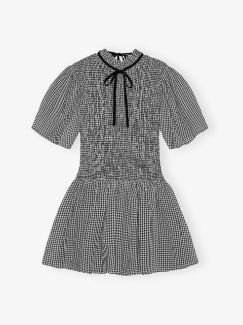 SHEER CHECK MINI SMOCK DRESS