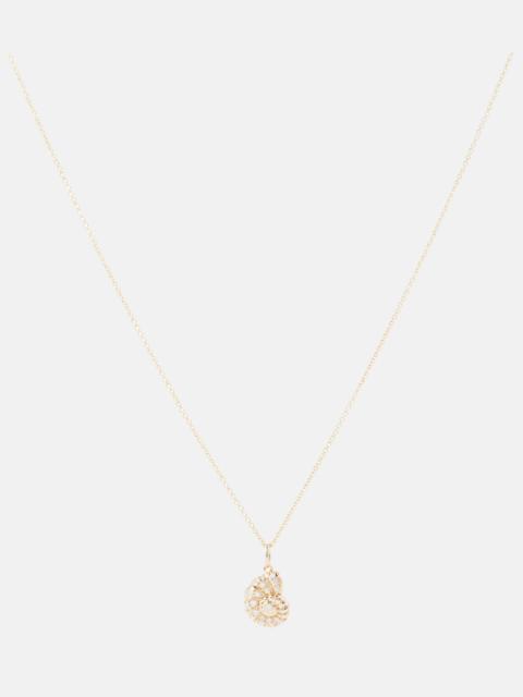 Nautilus Shell 14kt gold pendant necklace with diamonds