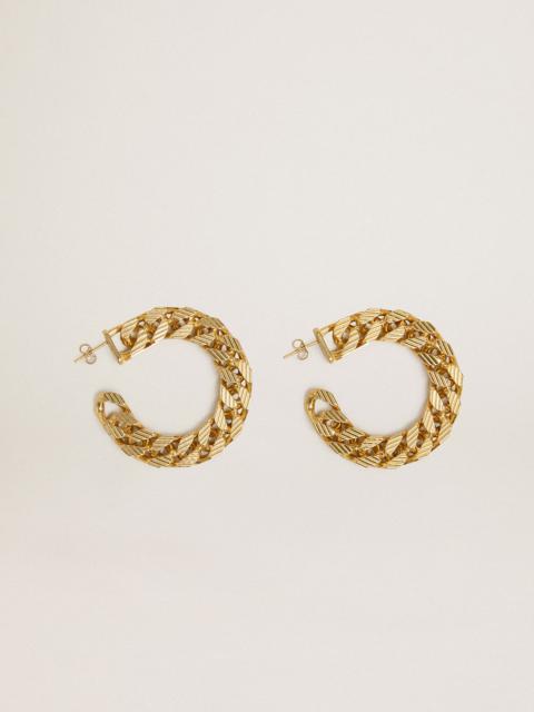 Chain hoop earrings with antique gold colored braided links