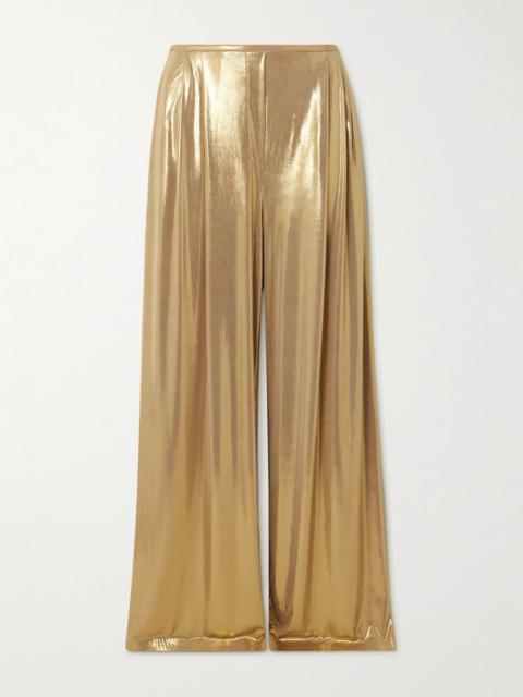 Pleated stretch-lamé wide-leg pants Gold
